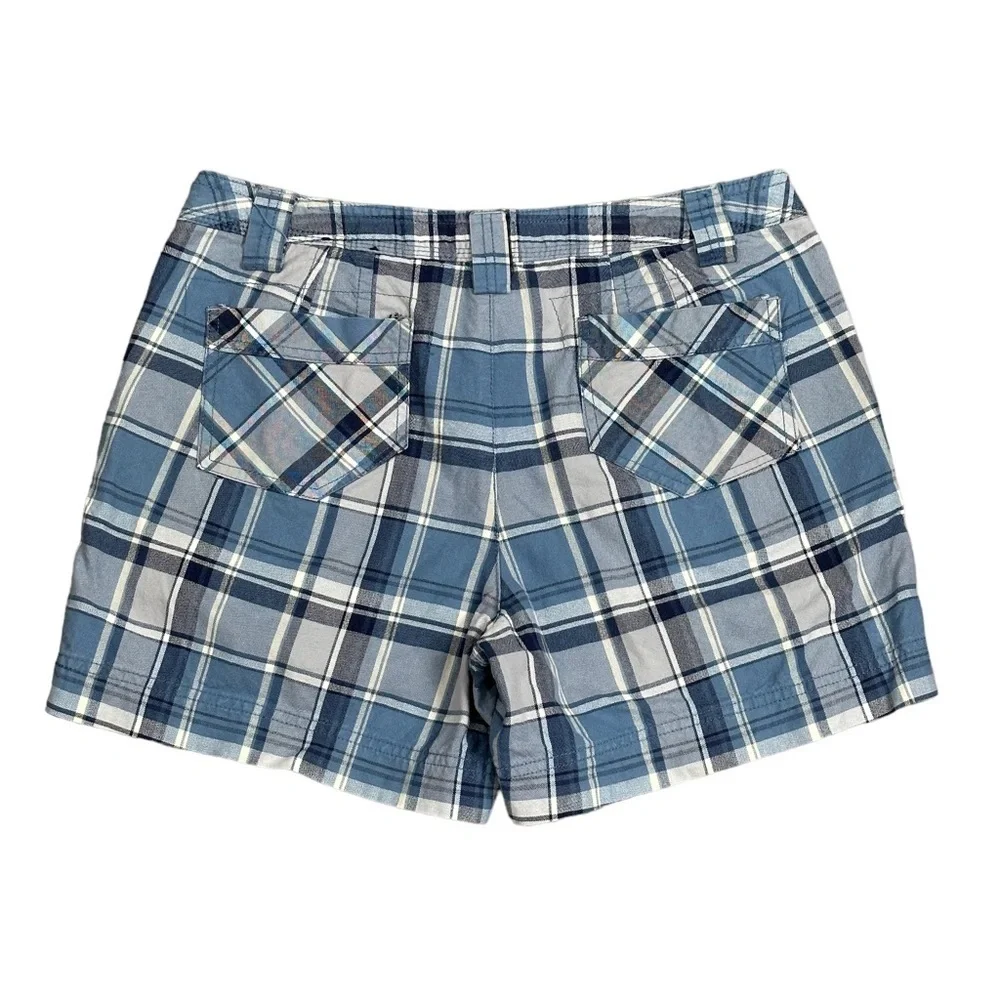 Women’s Natural Relflections 8 Medium Shorts Plaid Blue Chino Khakis 4 Pockets - Picture 4 of 8